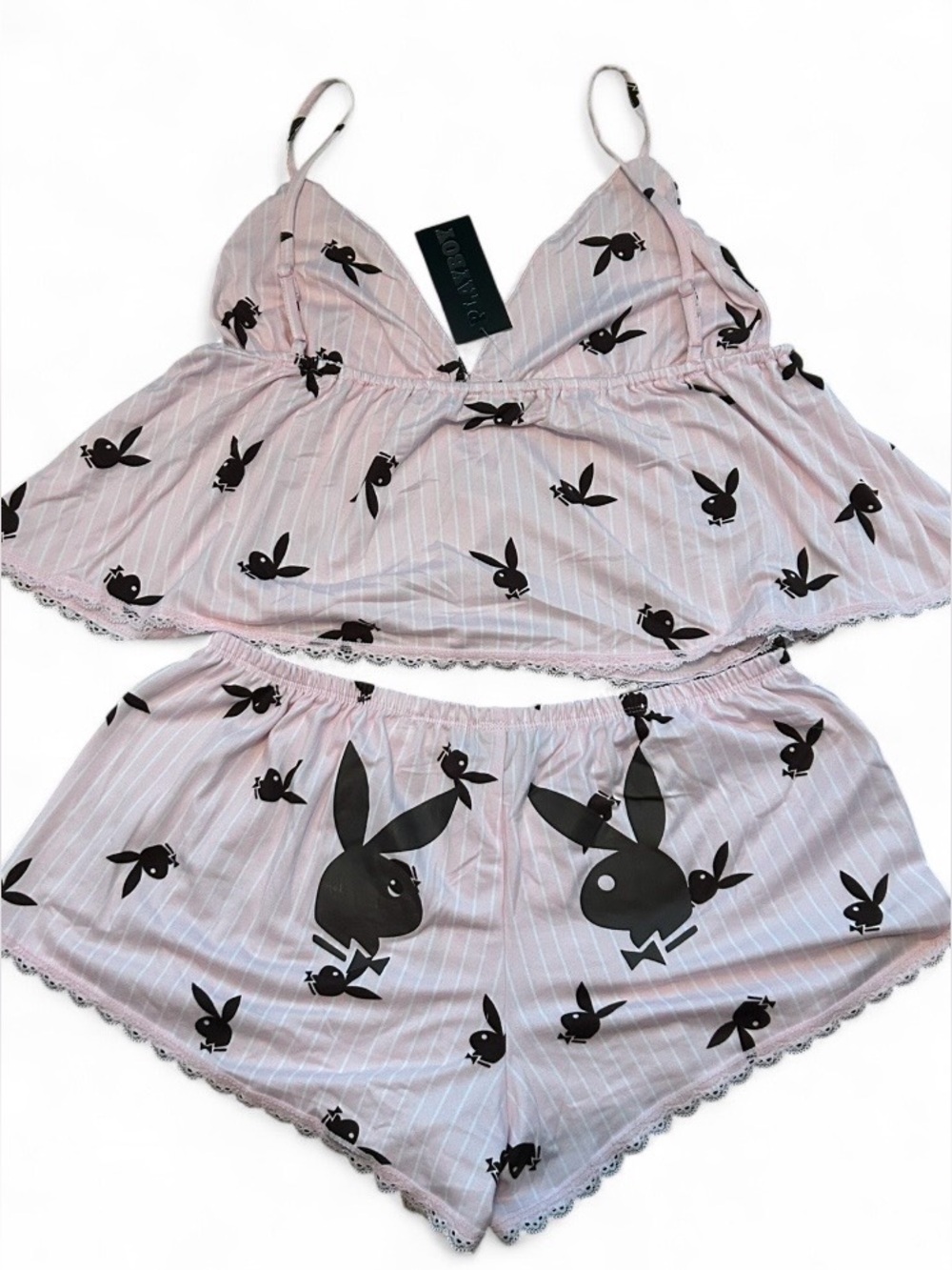 Playboy NWT Pink Striped Logo 2 Piece Pajama Set - Size XL